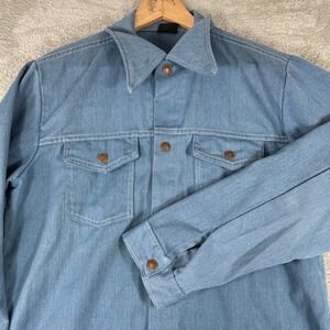 Vintage Sears Western Wear Denim Shirt Jacket Mens XL Snap Cowboy Rodeo 70s